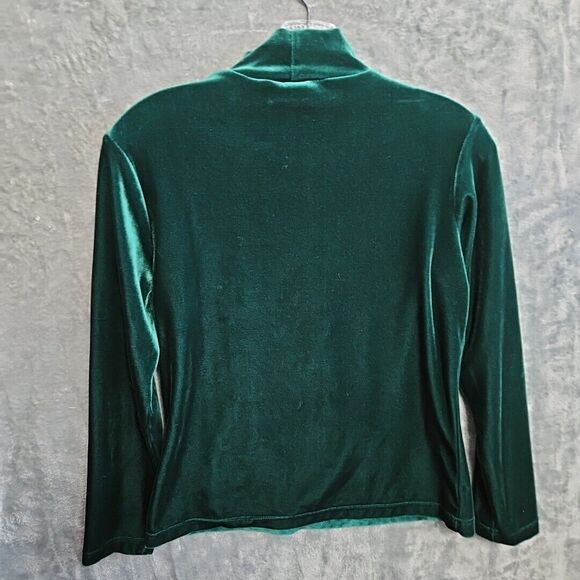 Chinawear By Morsly Women's Sm Green Velour Mock Neck Top long sleeve Vintage - Picture 7 of 9